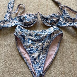 Floral Blue and White Bikini Set